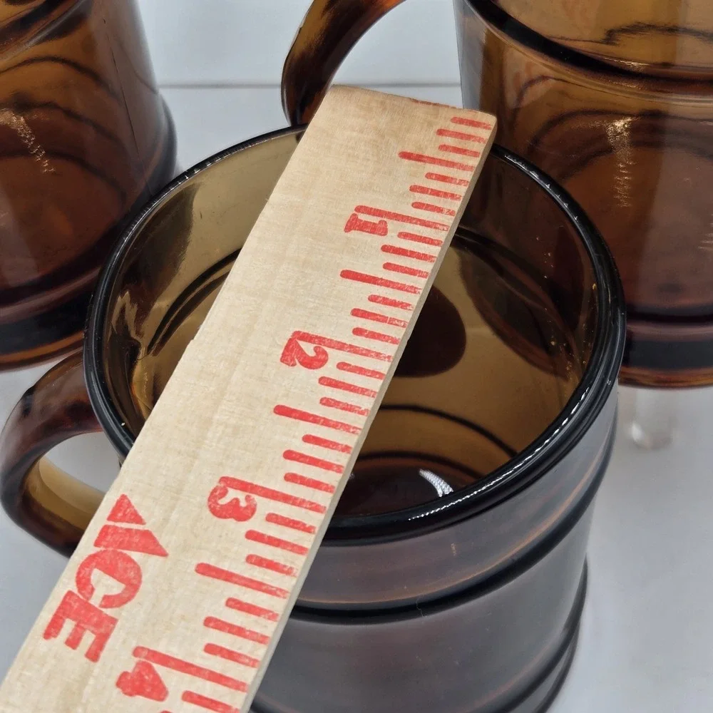 Set 5 VTG Fire King Anchor Hocking Glass AMBER BROWN‎ Barrel MUGS Spice Sticker